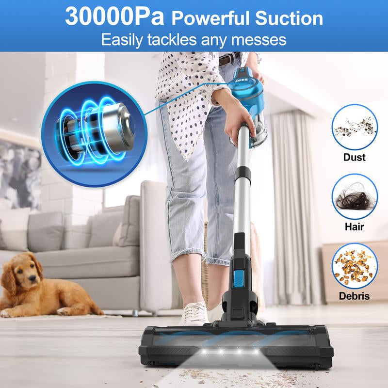 Powerful INSE Cordless Vacuum Cleaner - 30Kpa Suction, 300W Motor, 8-in-1 Versatility for Pet Hair and Home Cleaning