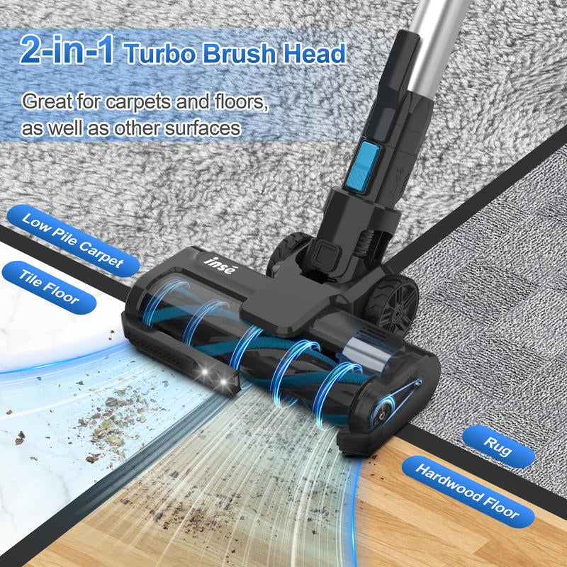 Powerful INSE Cordless Vacuum Cleaner - 30Kpa Suction, 300W Motor, 8-in-1 Versatility for Pet Hair and Home Cleaning