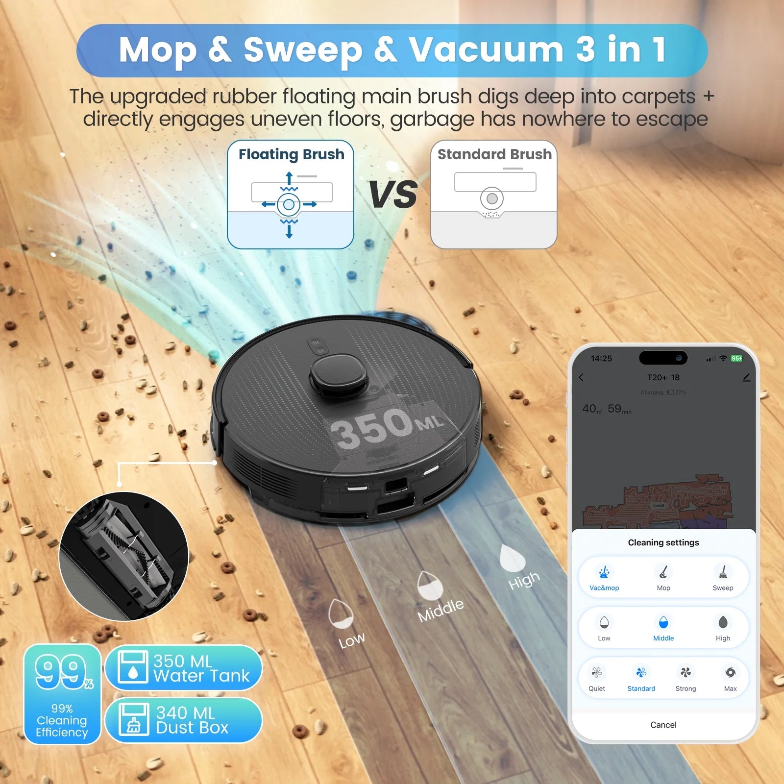 Robot Vacuum and Mop Combo T20 with 60 Days Self-Empty Station Voice Control Home Mapping