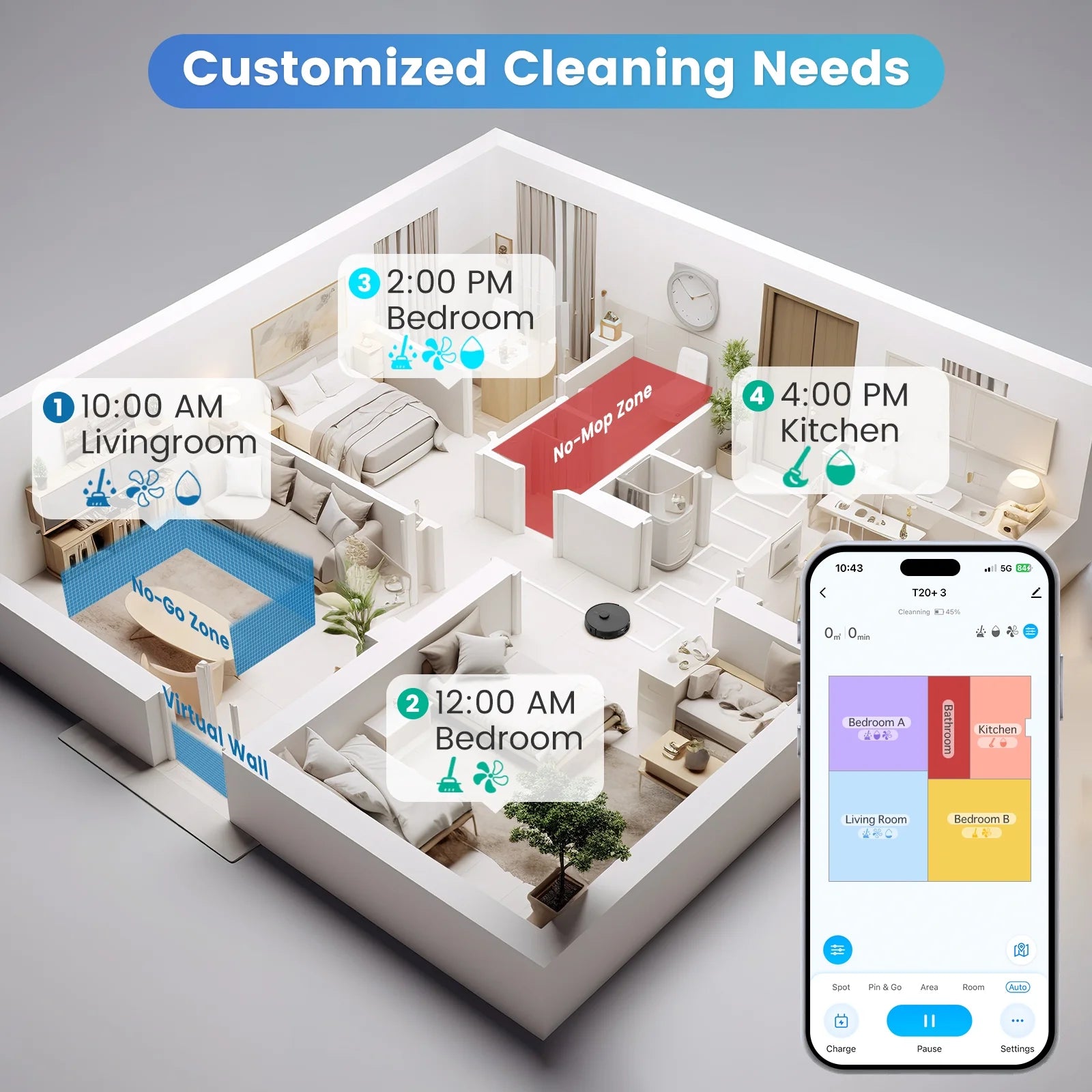 Robot Vacuum and Mop Combo T20 with 60 Days Self-Empty Station Voice Control Home Mapping